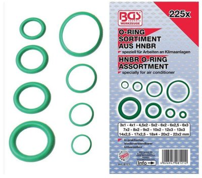 BGS TECHNIC Assortiment Hnbr Airco O-ringen, 225-delig