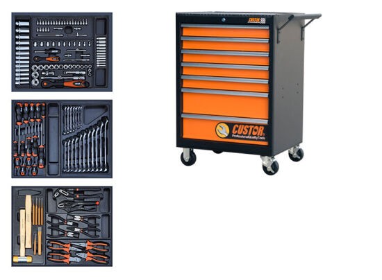 CUSTOR Gereedschapswagen Compact, 3 Laden Gevuld, 11 Modules