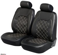 WALSER Car Seat Cushion Set Front, Paddington Synthetic Leather Black With Zipper